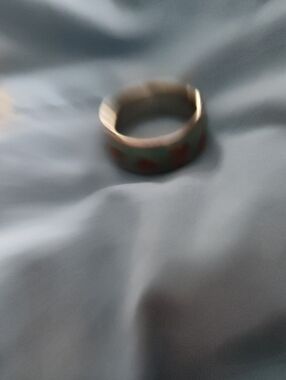 Enamel Band Ring in Mint Green with Red Hearts